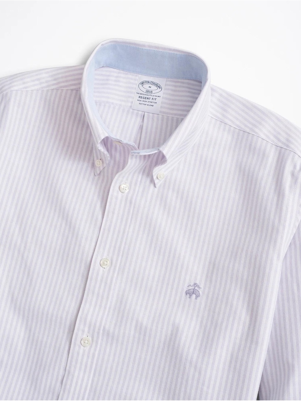 Brooks Brothers Lavender Striped Non-Iron Button-Down Shirt Preppy Quiet Luxury